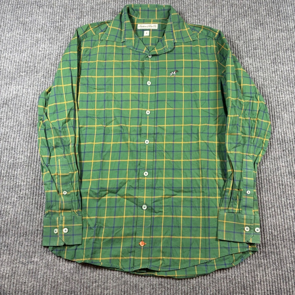 Southern Point Co Shirt Men's S Green Plaid Long Sleeve Button Down Dog Logo